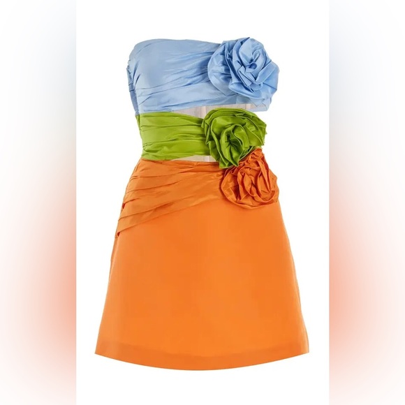 Carolina Herrera Tricolor Rosette Strapless Cutout Mini Dress
